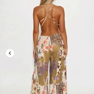 Fashion Nova Purple Tan Jumpsuit Flowy Floral Design